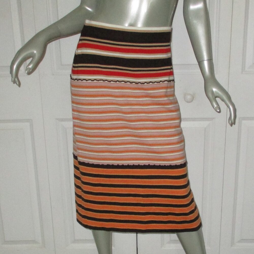 MARNI Uniqlo Brown & Orange Striped Wool Knit Mid-Calf Skirt